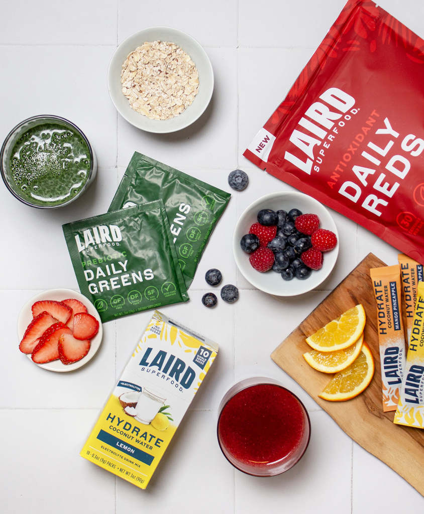 Laird Superfood products including plant-based creamers and adaptogenic blends 
