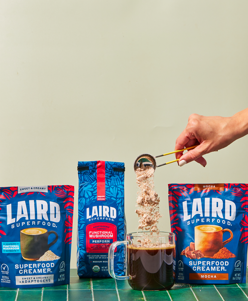 Laird Superfood products including plant-based creamers and adaptogenic blends 